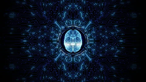 Artificial intelligence concept. Brain over circuit board. HUD future Stock Footage 150411196