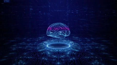 Artificial intelligence concept. Brain over circuit board. HUD and technology Stock Footage 150411271