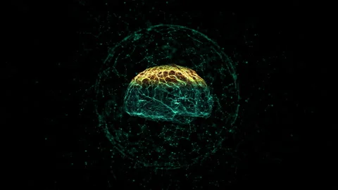 Artificial intelligence concept. Brain over circuit board. HUD and technology Stock Footage 150411428
