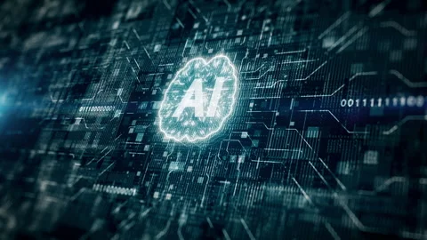 Artificial intelligence concept, Brain over the circuit board. Stock Footage 254043563