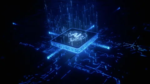 Artificial intelligence concept. Brain over computer chip on circuit board. Stock Footage 254044070