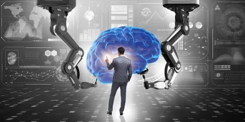 Artificial intelligence concept with businessman Stockfoto's