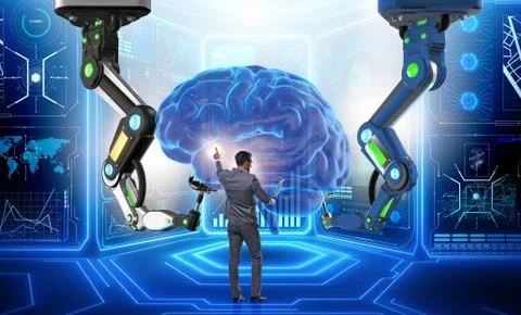 Artificial intelligence concept with businessman 库存照片