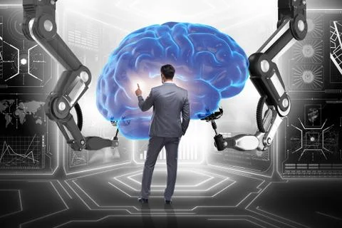 Artificial intelligence concept with businessman Stock Photos