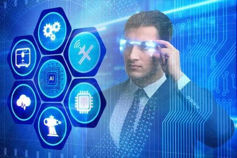Artificial intelligence concept with businessman Stock Photos