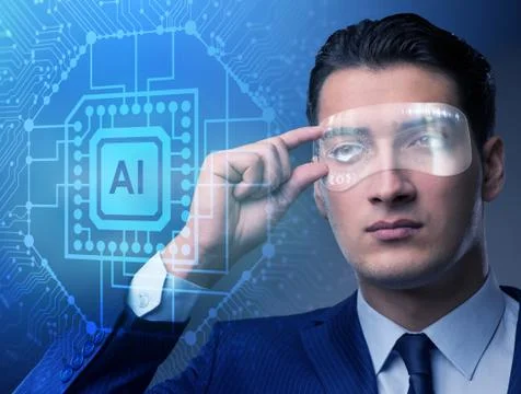 Artificial intelligence concept with businessman Stockfoto's