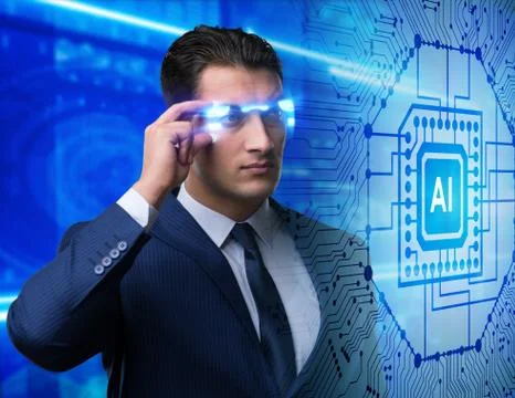 Artificial intelligence concept with businessman Stockfoto's