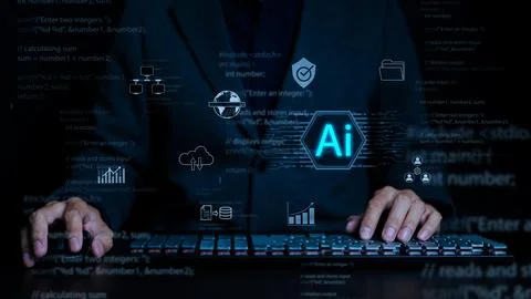 Artificial Intelligence Concept. Businessman use ai to help work or use AI. Stock Photos