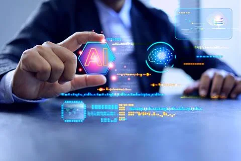 Artificial intelligence concept with businessman using AI as assistant for bu Stock Photos