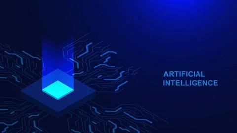 Artificial Intelligence concept with circuit board and glowing microchip 스톡 일러스트