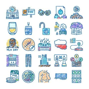 Artificial intelligence concept collection with diverse technology icons Stock Illustration