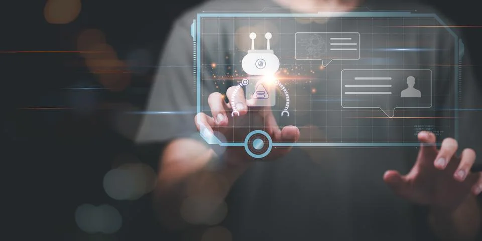 Artificial intelligence ,concept of communication and interaction with tech.. Stock Photos