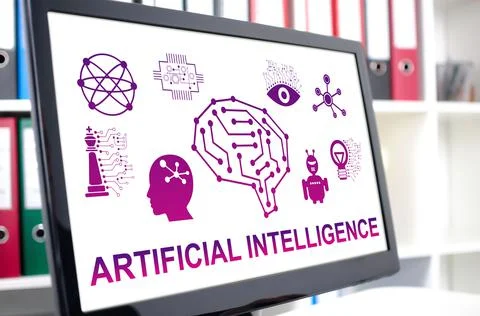 Artificial intelligence concept on a computer screen Stock Photos