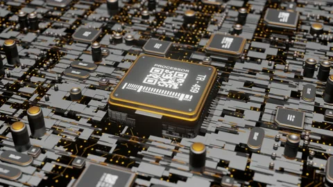 Artificial intelligence concept, CPU processor electronic brain on motherboar Stock Footage 160883985