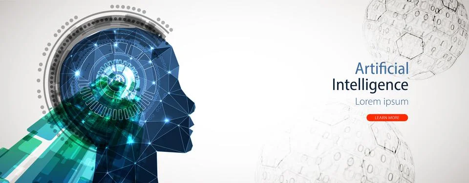 Artificial Intelligence concept.  Creative brain concept background. Vector s Stock Illustration