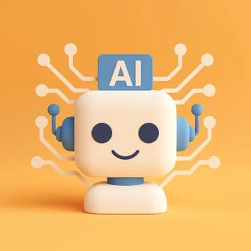 Artificial Intelligence Concept. Cute Smiling Robot Head With AI Sign And C.. Stock Illustration