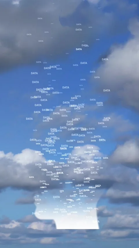 Artificial Intelligence Concept with Data Flow and Cloud Sky Background Stock Footage 338192267