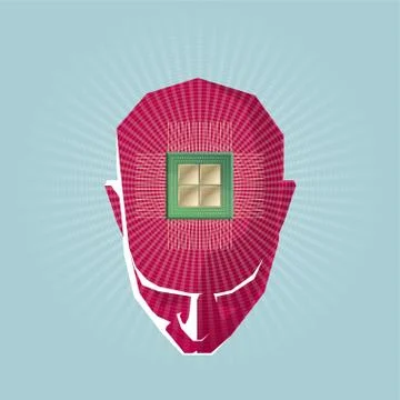 Artificial intelligence concept design,the computer chip is on top of the head. Stock Illustration