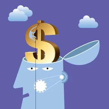 Artificial intelligence concept design, dollar sign in the brain. Stock Illustration