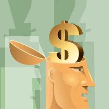 Artificial intelligence concept design, dollar sign in the brain. Stock Illustration