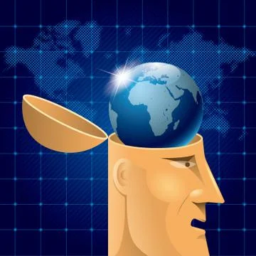 Artificial intelligence concept design, earth in the brain. Stock Illustration
