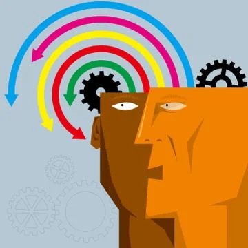 Artificial intelligence concept design, gear and arrow in the brain. Stock Illustration