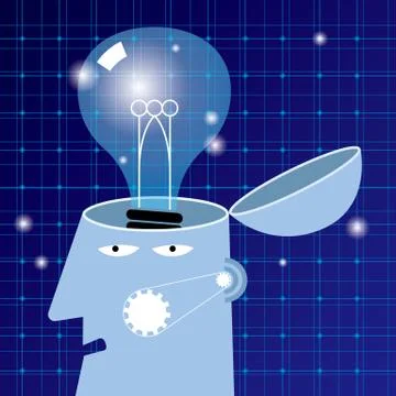 Artificial intelligence concept design, lamp in the brain Illustrazione stock