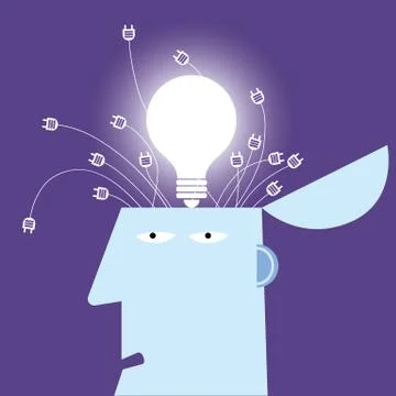 Artificial intelligence concept design, lamp in the brain. Stock Illustration
