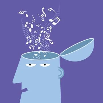 Artificial intelligence concept design, music symbols in the brain. Stock Illustration