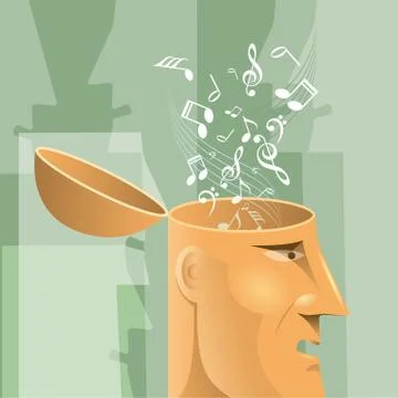 Artificial intelligence concept design, music symbols in the brain. Stock-Illustration