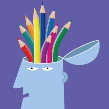 Artificial intelligence concept design, pencil in the brain. Stock Illustration