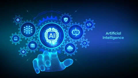 Artificial intelligence concept with digital brain, machine learning, generat Stockillustratie