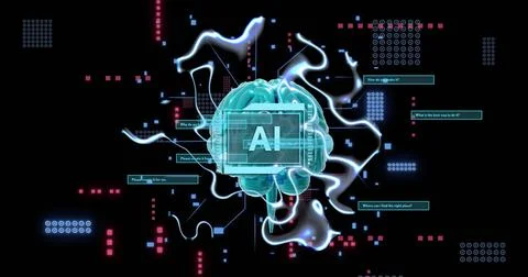 Artificial intelligence concept with digital brain and data visualization Stock Photos