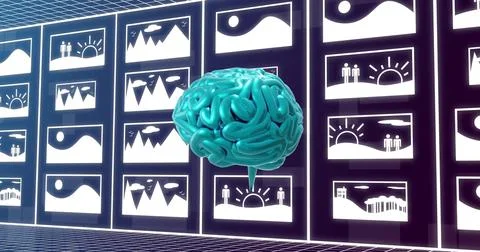 Artificial intelligence concept with digital brain analyzing image data on Stock Photos