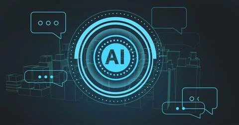 Artificial Intelligence concept with digital chat bubbles and futuristic 写真素材