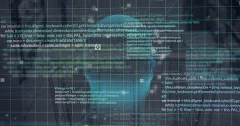 Artificial intelligence concept with digital code overlaying human head 스톡 사진