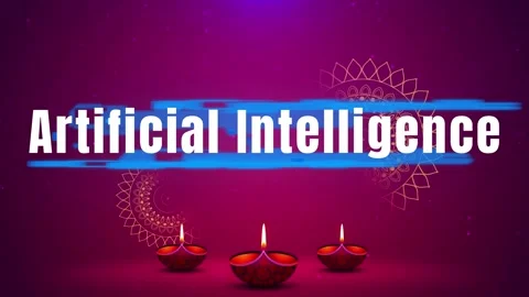 Artificial intelligence concept with diwali lamps and ornate designs on purple Stock Footage 337443802