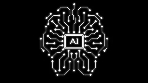 Artificial intelligence concept featuring an electronic brain powered by a proce Stockbeeldmateriaal 318131947