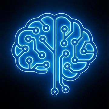 Artificial Intelligence Concept. Glowing Blue Brain With Circuit Pattern. 3.. イラスト素材