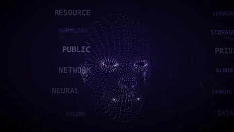 Artificial intelligence concept glowing digital head in violet nebula Видео 340200917