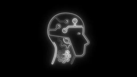 Artificial intelligence concept with glowing neon head silhouette revealing.. Stock Footage 308191385