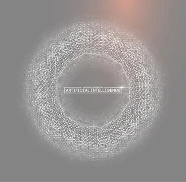Artificial intelligence concept with glowing white sphere and hexagon Stock Illustration