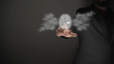 Artificial intelligence concept. hands show projection of a virtual brain. Stock Footage 168337826