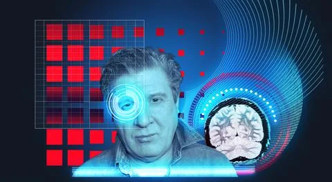 Artificial intelligence concept . Head, face with cybernetic digital brain, n 스톡 사진