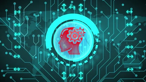 Artificial intelligence concept with head outline in a futuristic blue netw.. Stock Footage 327757903