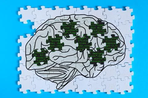 Artificial intelligence concept, human brain on puzzle pieces, AI programs .. Stock Photos