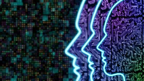 Artificial intelligence concept with human face Illustrazione stock