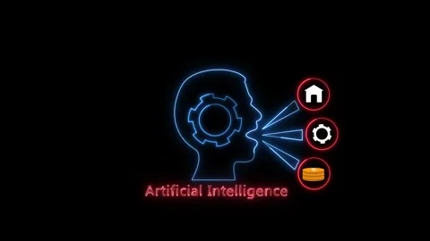 Artificial intelligence concept with human head outline gear and icons anim.. Stock Footage 334123965
