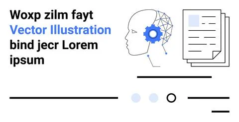 Artificial Intelligence Concept with Human Profile and Documents Illustrazione stock