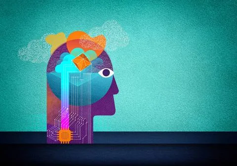 Artificial Intelligence Concept with Humanoid Head and Cloud Brain Connect... 스톡 사진